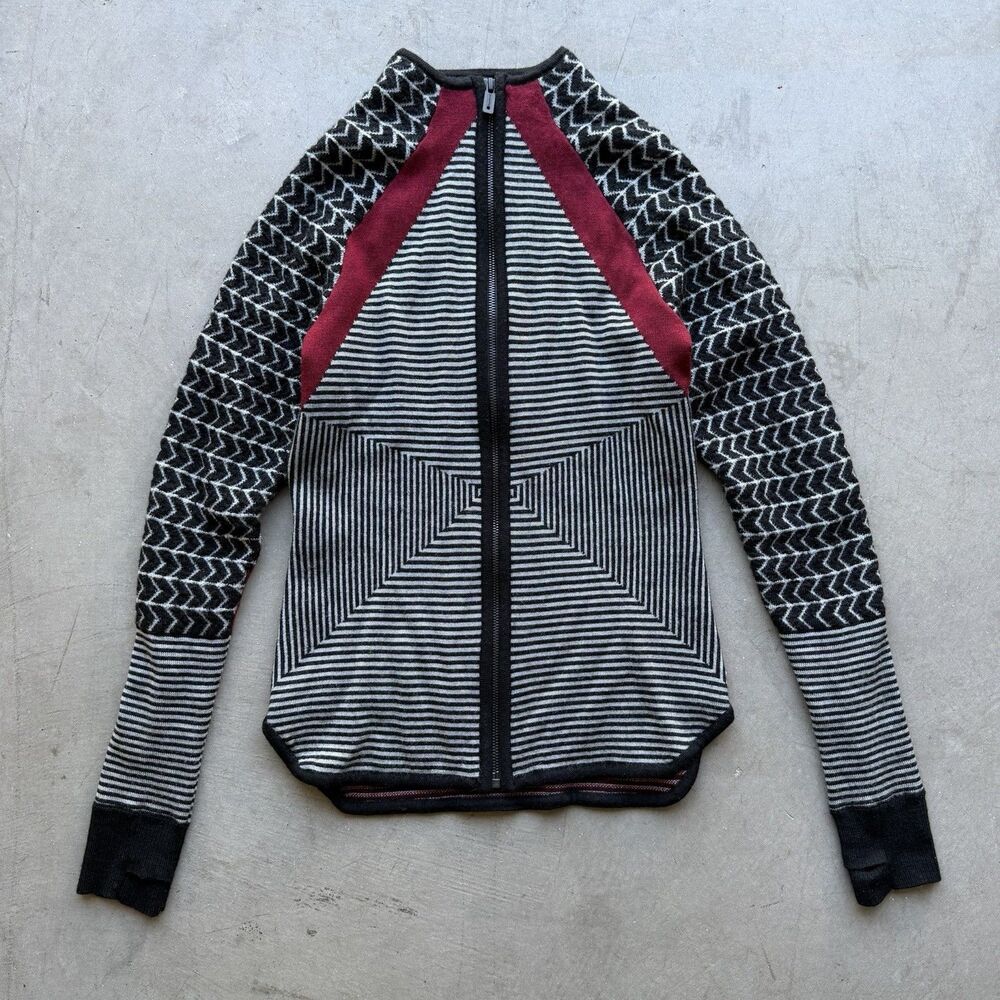 Smartwool Sz XS Dacono Ski Full Zip Sweater Cardigan Jacket Stripe Gray Wool